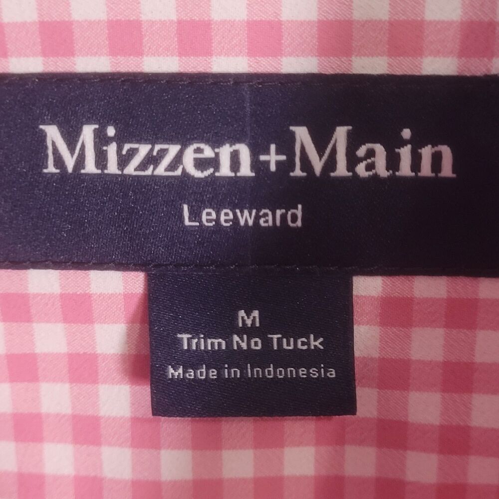 NWOT Mizzen Main Leeward Performance Shirt Men M Pink Plaid Trim Fit No Tuck - Picture 5 of 10